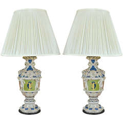 Antique 19th Century Pair of Italian Majolica Vases Mounted as Lamps